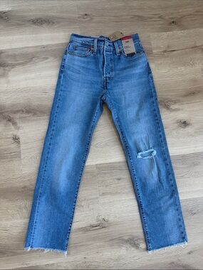 Levi's Medium Blue WedgiebStraight Jeans with Knee Rip